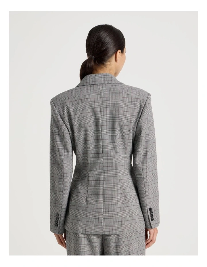 Petite Check Double Breasted Blazer in Black/White image 6