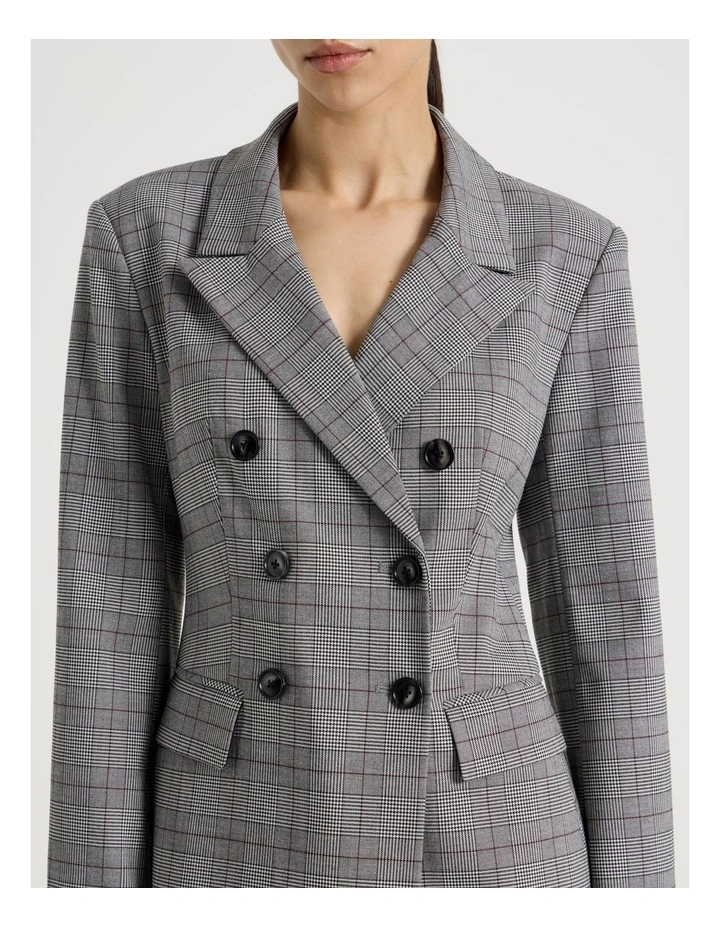 Petite Check Double Breasted Blazer in Black/White image 7