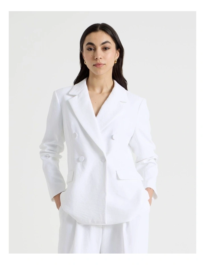 Petite Double Breasted Blazer in White image 1