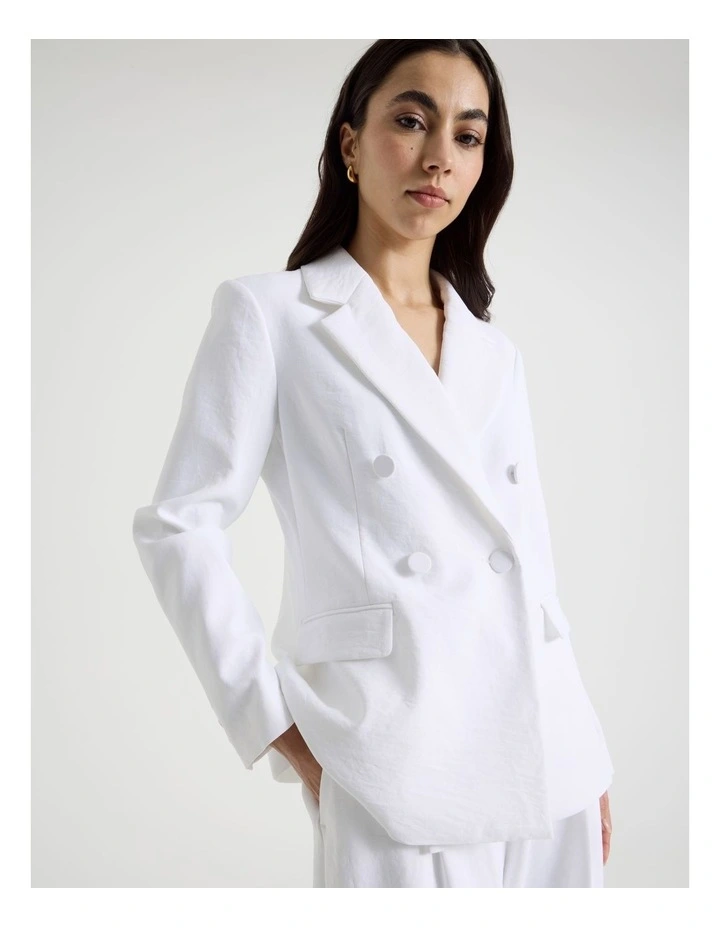 Petite Double Breasted Blazer in White image 3