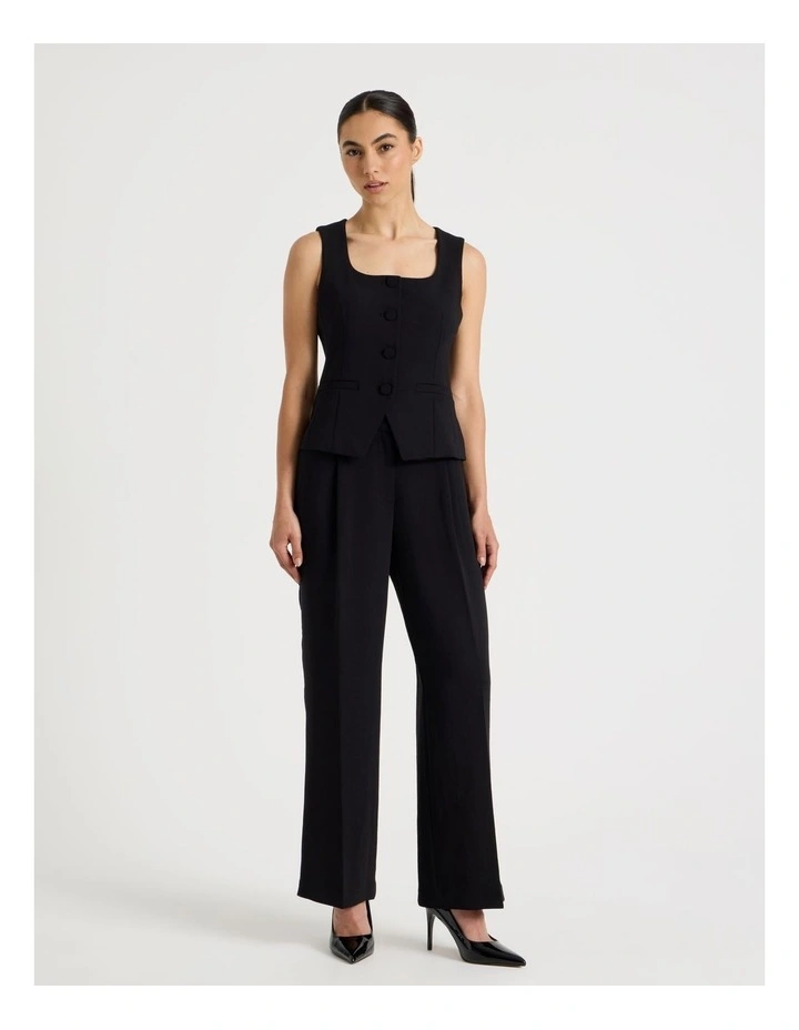 Petite Pleat Front Wide Leg Pant in Black image 1