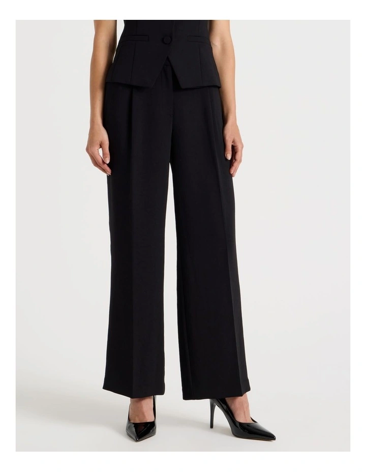 Petite Pleat Front Wide Leg Pant in Black image 2