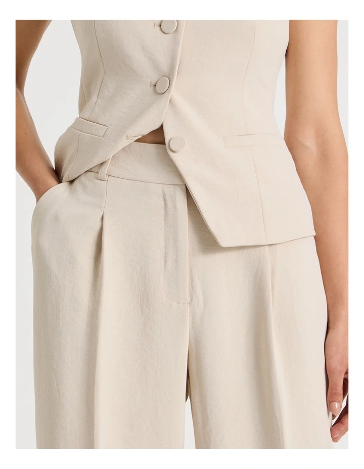 Petite Pleat Front Wide Leg Pant in Stone image 3