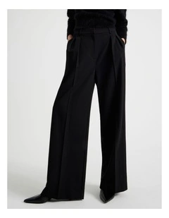 Petite Double Pleat Wide Pants in Black