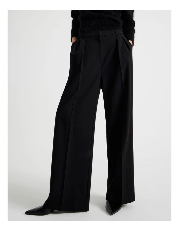 Petite Double Pleat Wide Pants in Black image 1