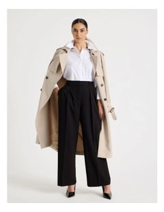 Petite Double Pleat Wide Pants in Black