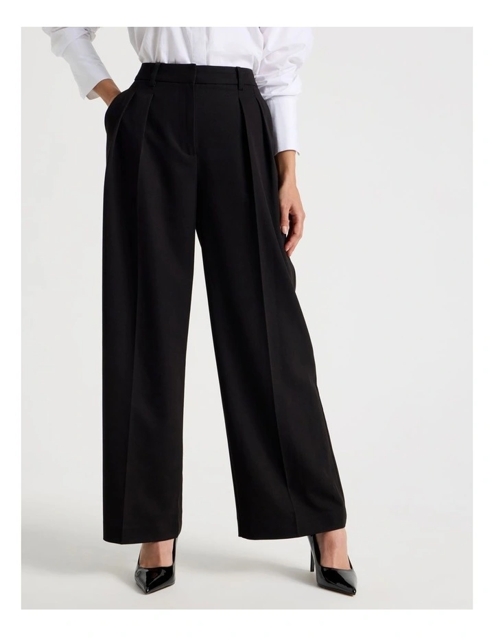 Petite Double Pleat Wide Pants in Black image 2