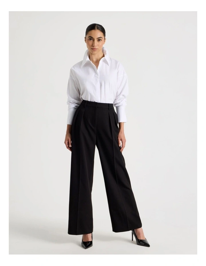 Petite Double Pleat Wide Pants in Black image 3