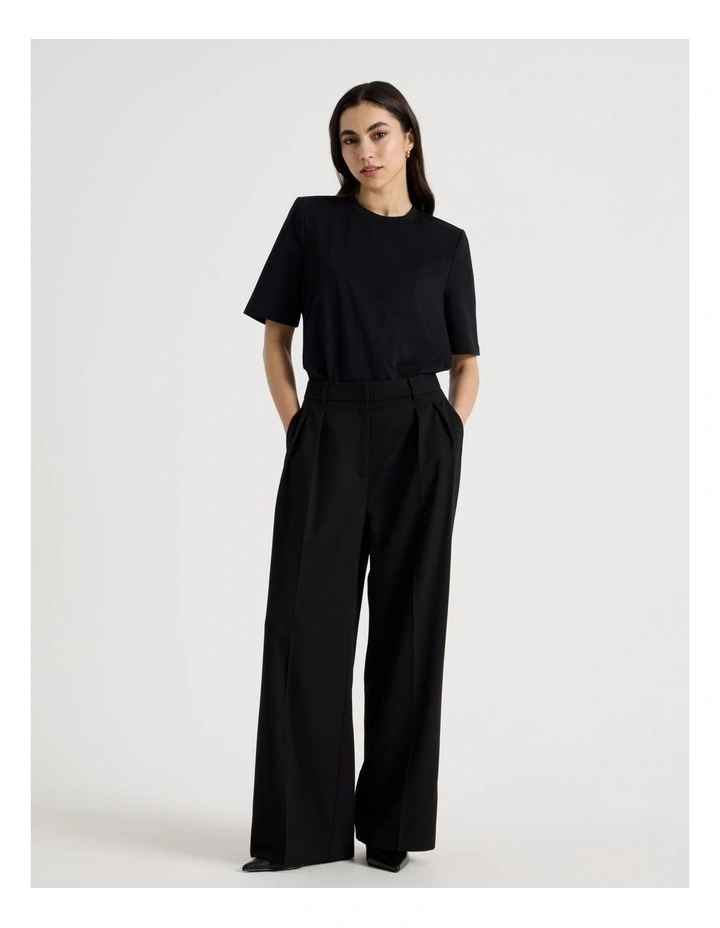 Petite Double Pleat Wide Pants in Black image 7