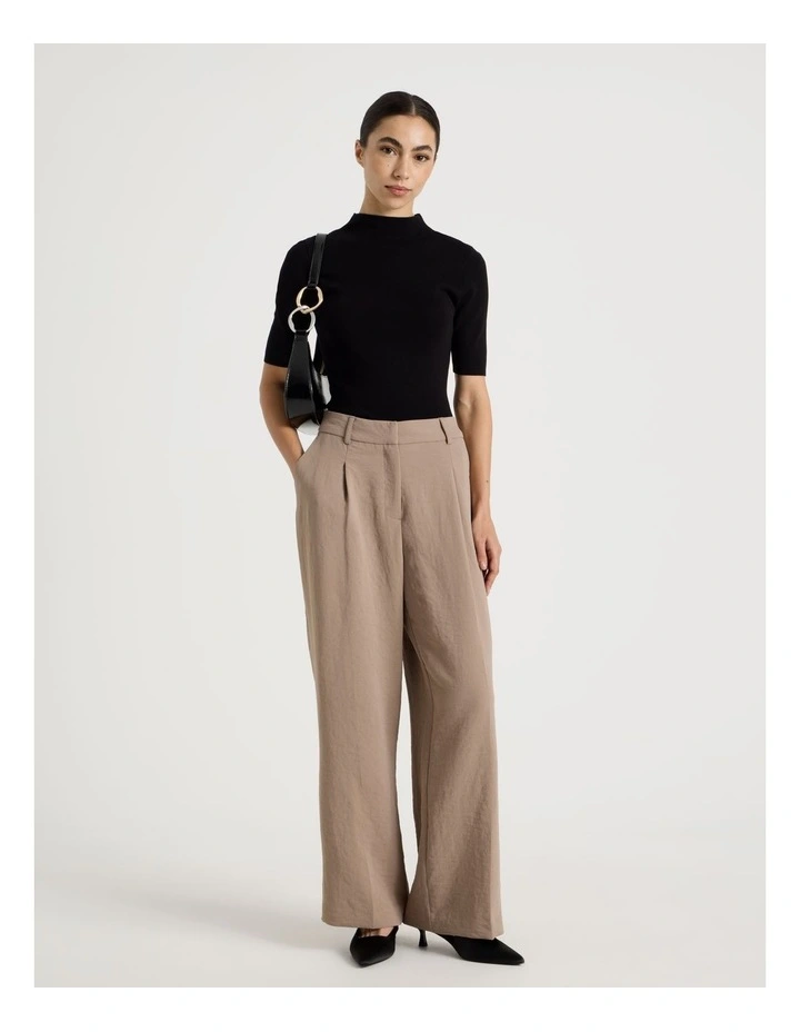 Pleat Front Wide Leg Pant in Taupe image 2