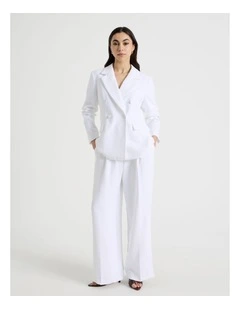 Petite Pleat Front Wide Leg Pant in White