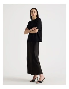 Petite Satin Maxi Slip Skirt in Black