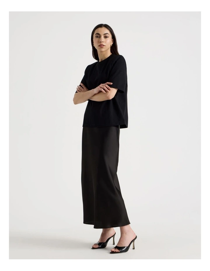 Petite Satin Maxi Slip Skirt in Black image 1
