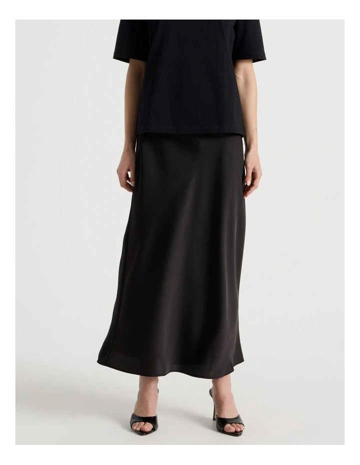 Petite Satin Maxi Slip Skirt in Black image 2