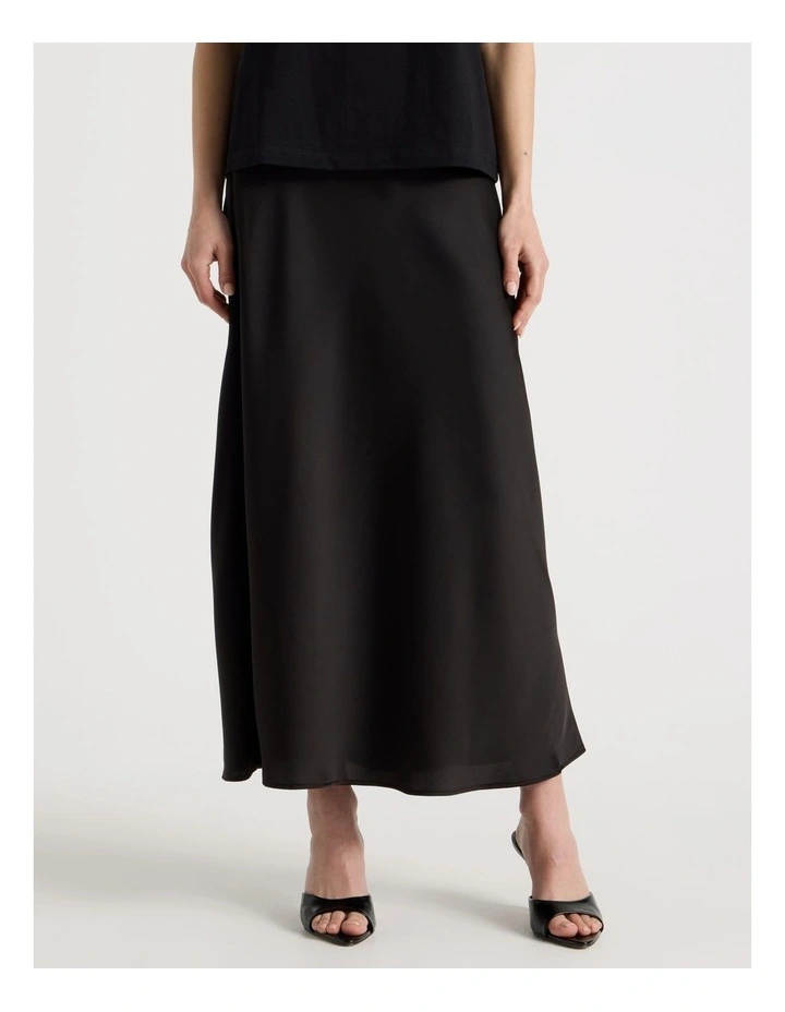 Petite Satin Maxi Slip Skirt in Black image 4