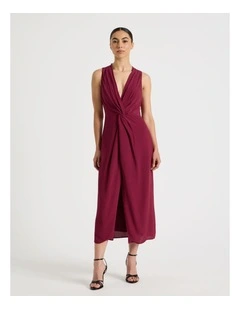 Petite Tie Waist Sleeveless Dress in Rouge