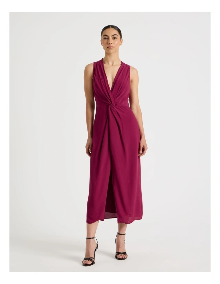 Petite Tie Waist Sleeveless Dress in Rouge image 1