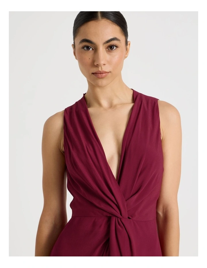 Petite Tie Waist Sleeveless Dress in Rouge image 2