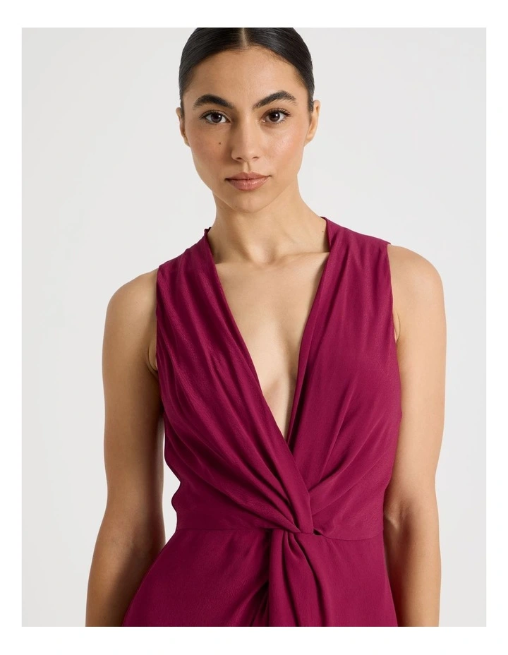 Petite Tie Waist Sleeveless Dress in Rouge image 2