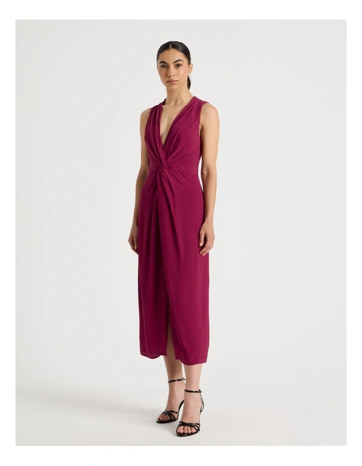 Petite Tie Waist Sleeveless Dress in Rouge image 3
