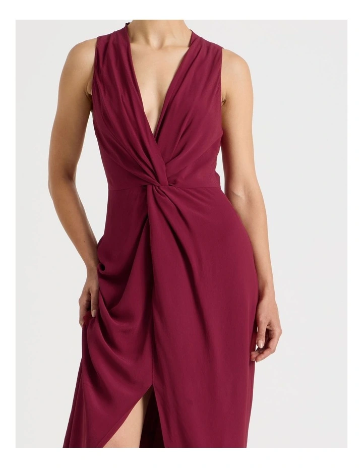 Petite Tie Waist Sleeveless Dress in Rouge image 6