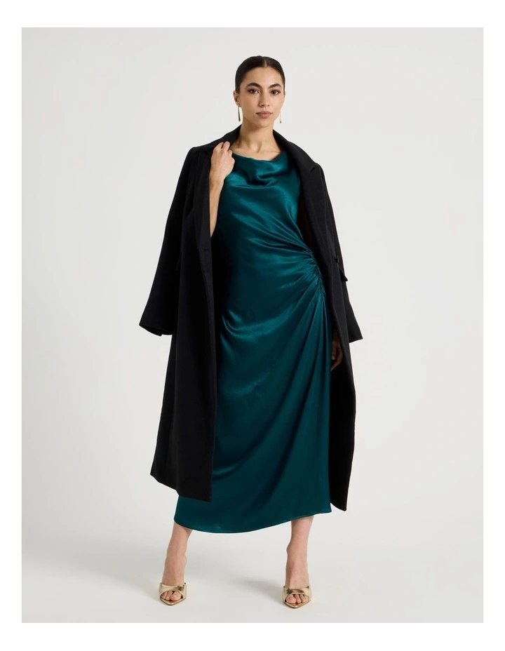 Petite Satin Ruched Asymmetrical Midi Dress in Atlantic image 3