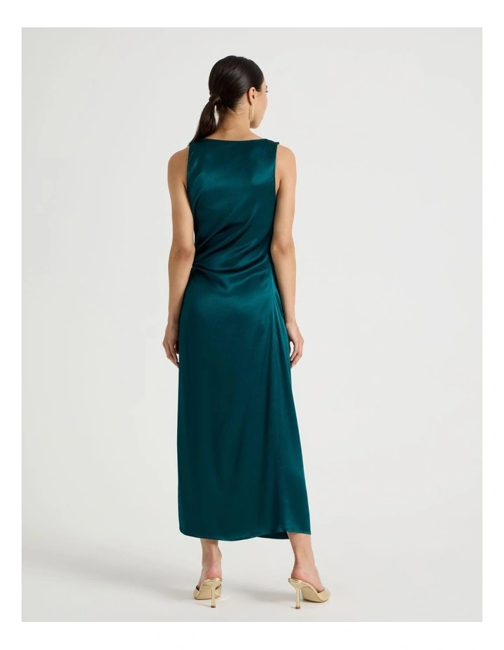 Petite Satin Ruched Asymmetrical Midi Dress in Atlantic image 6