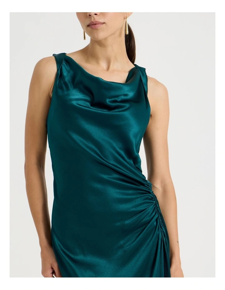 Petite Satin Ruched Asymmetrical Midi Dress in Atlantic image 7