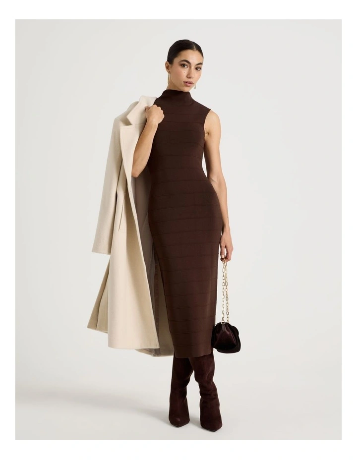 Petite Bandage Knit Midi Dress in Dark Brown image 1