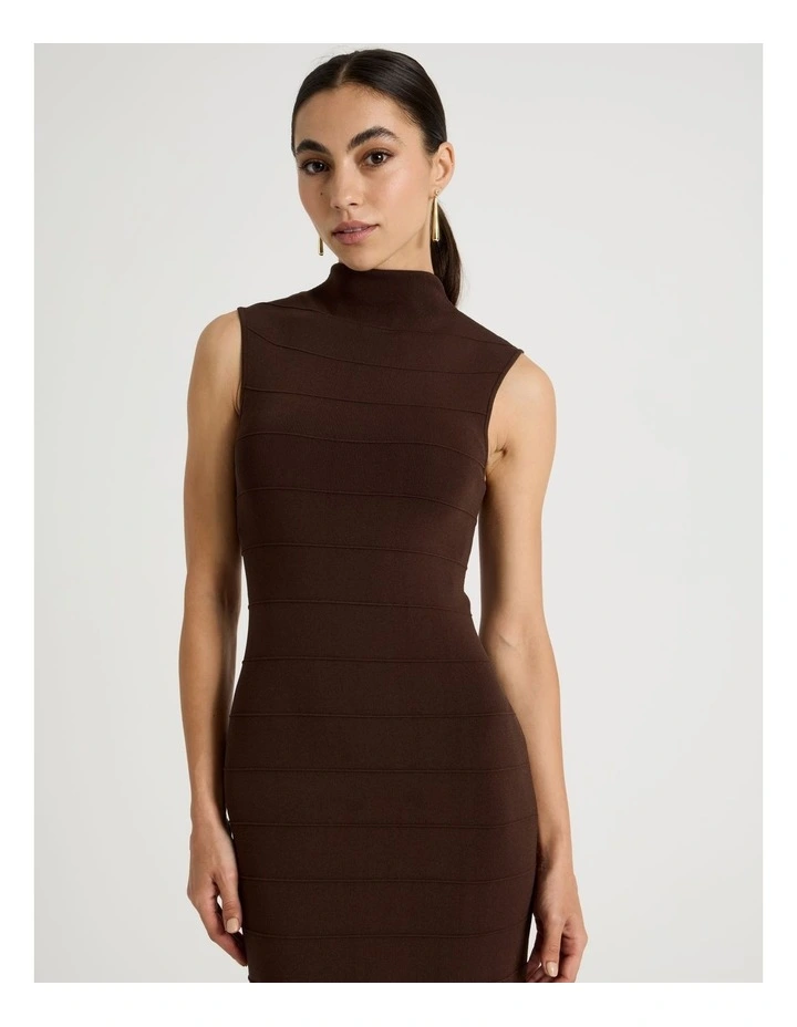 Petite Bandage Knit Midi Dress in Dark Brown image 2