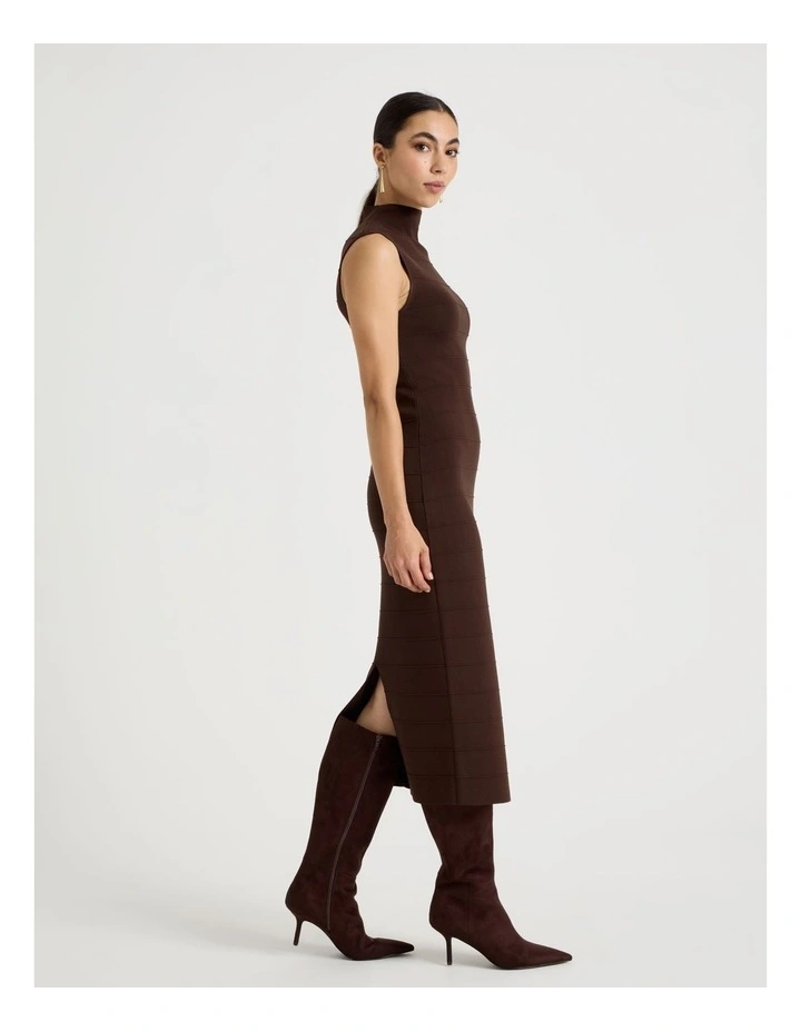 Petite Bandage Knit Midi Dress in Dark Brown image 3