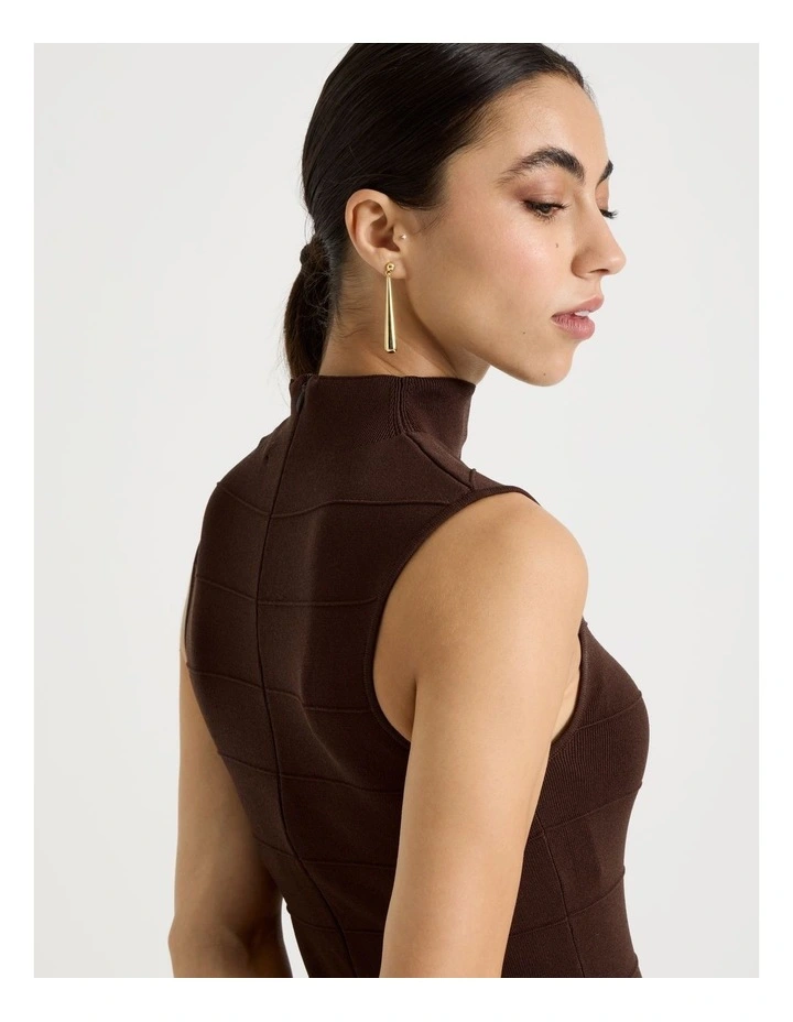 Petite Bandage Knit Midi Dress in Dark Brown image 4