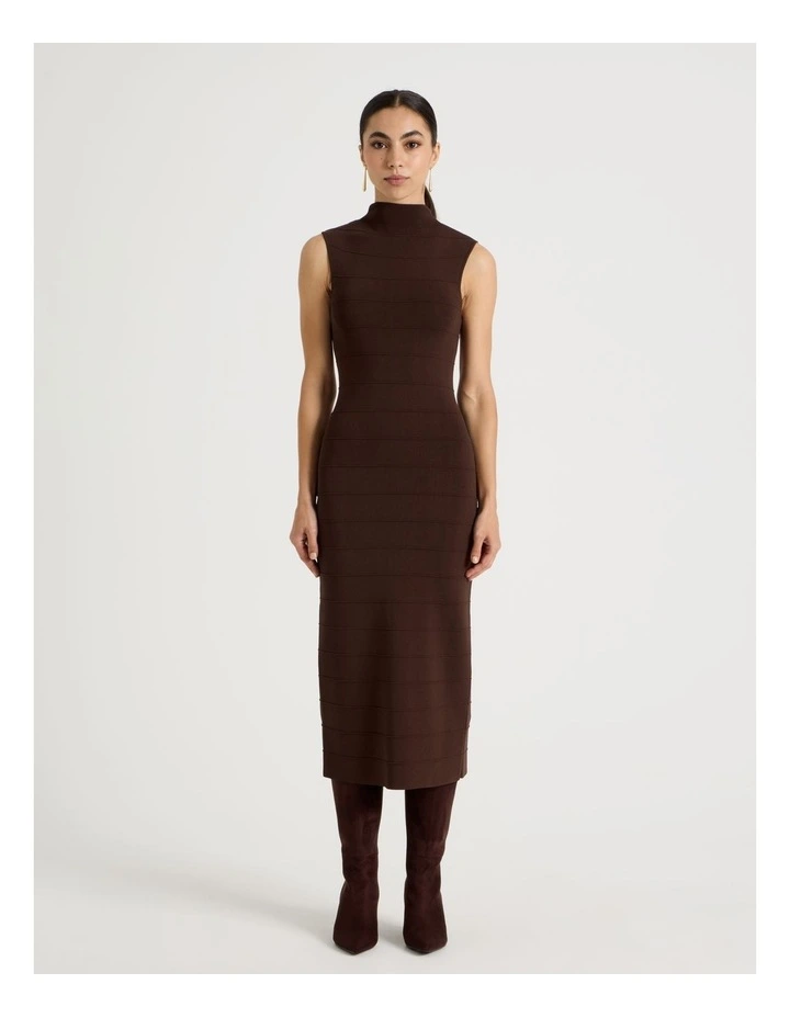 Petite Bandage Knit Midi Dress in Dark Brown image 5