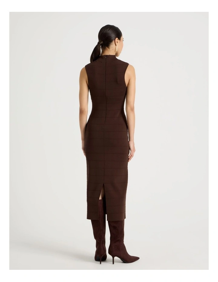 Petite Bandage Knit Midi Dress in Dark Brown image 6