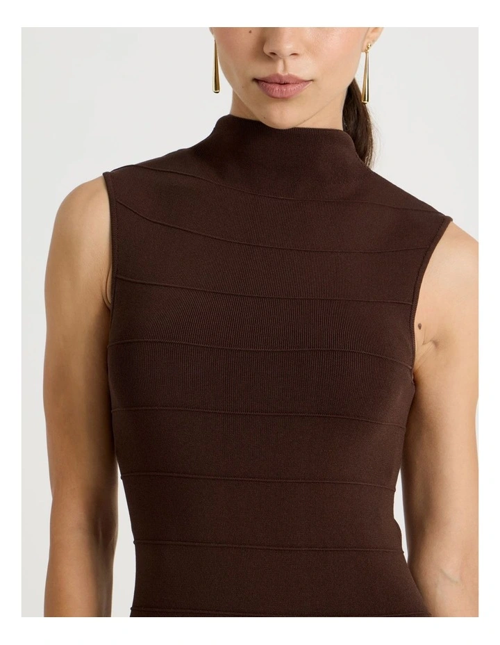 Petite Bandage Knit Midi Dress in Dark Brown image 7