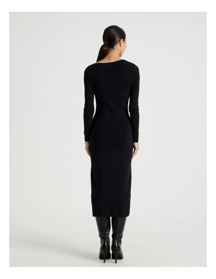 Petite Asymmetrical Off Shoulder Knit Midi Dress in Black image 6