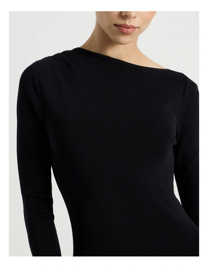 Petite Asymmetrical Off Shoulder Knit Midi Dress in Black image 7