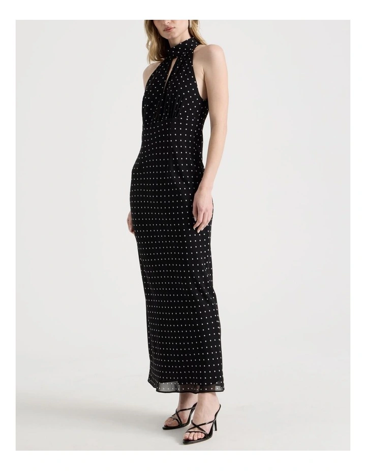 Petite Halter Plunge Maxi Dress in Black/White image 2