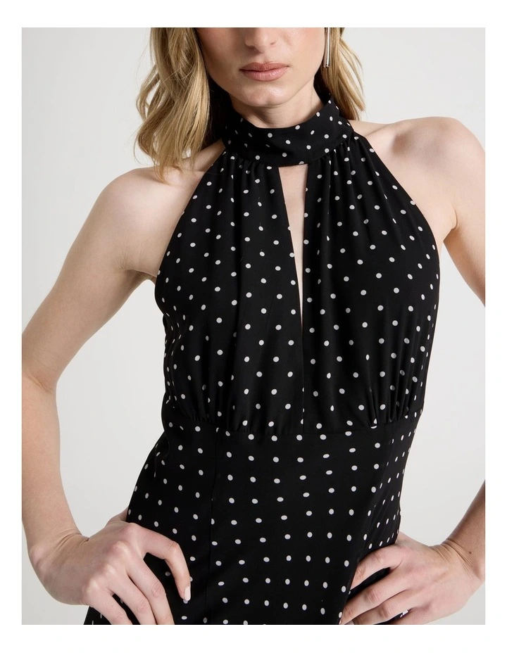 Petite Halter Plunge Maxi Dress in Black/White image 3