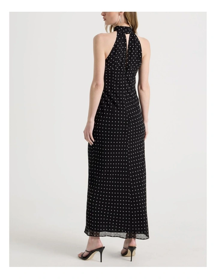 Petite Halter Plunge Maxi Dress in Black/White image 4