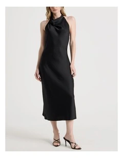 Petite Satin Halter Maxi Dress in Black