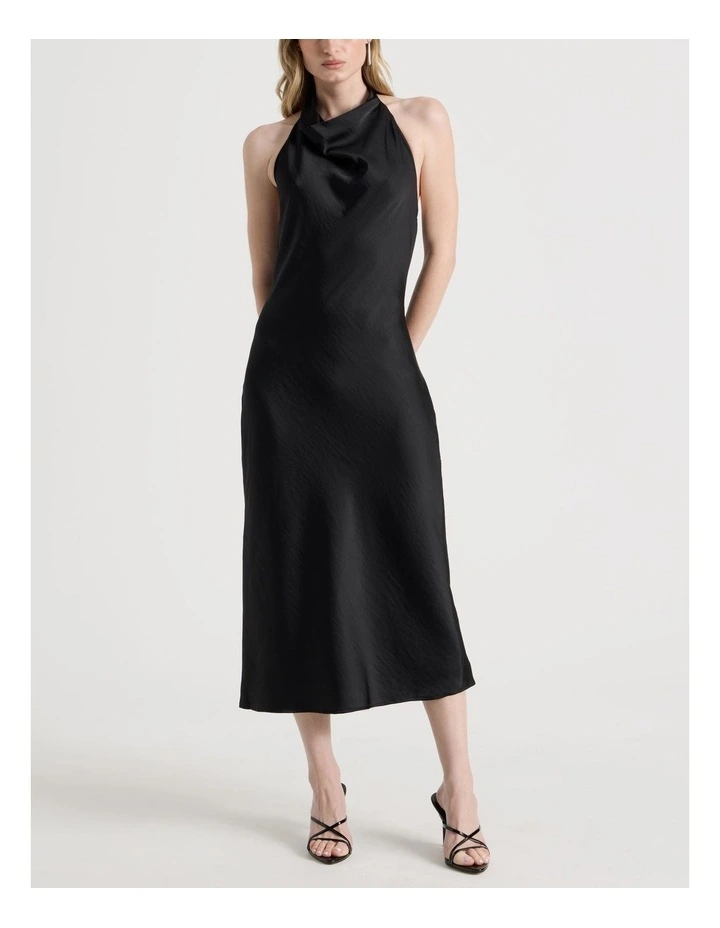 Petite Satin Halter Maxi Dress in Black image 2