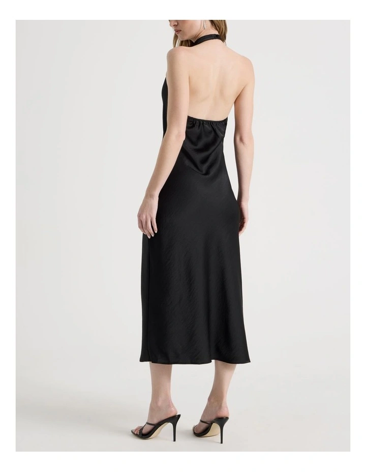 Petite Satin Halter Maxi Dress in Black image 4