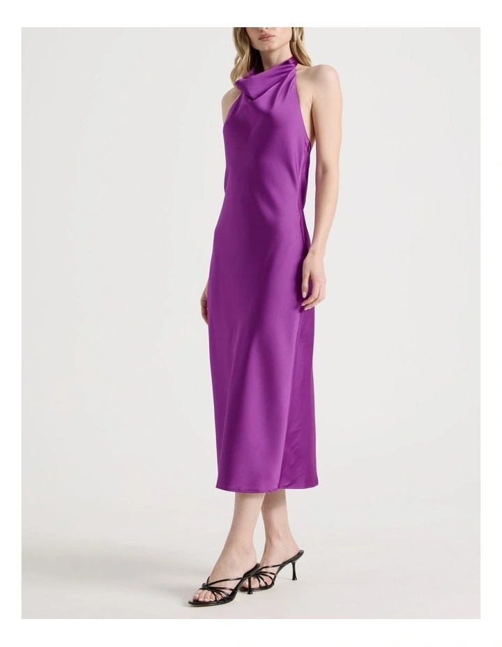 Petite Satin Halter Maxi Dress in Grape image 3