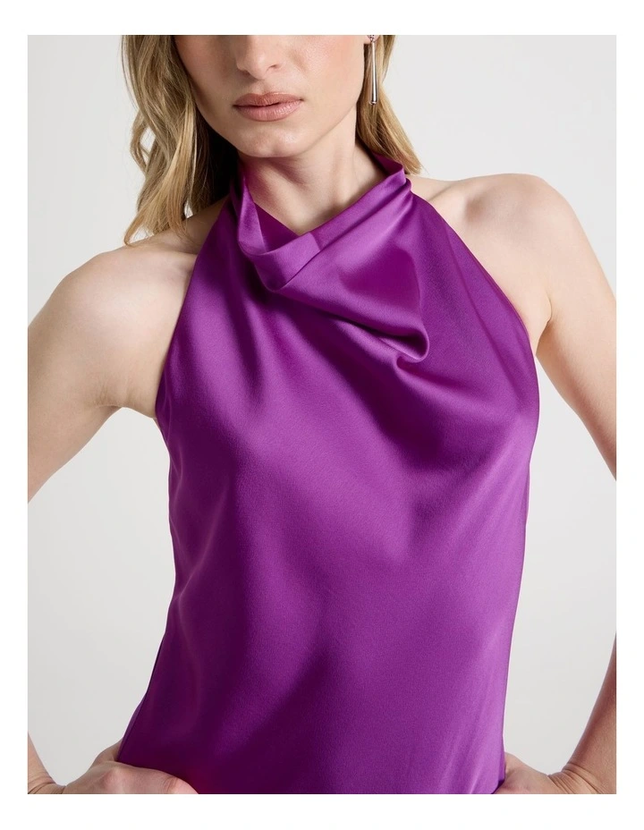 Petite Satin Halter Maxi Dress in Grape image 4