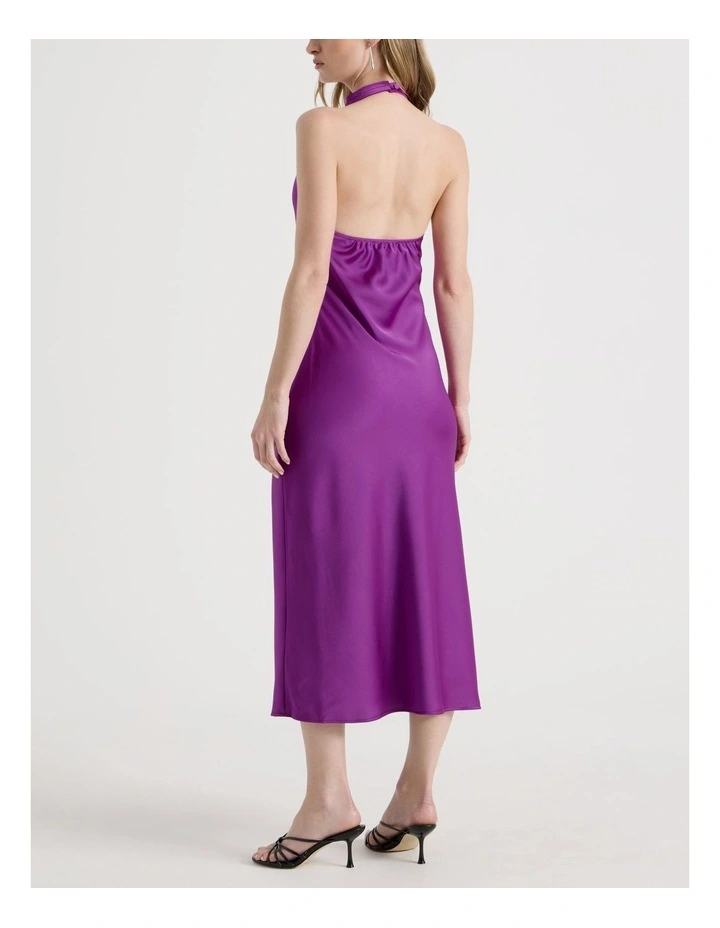 Petite Satin Halter Maxi Dress in Grape image 5