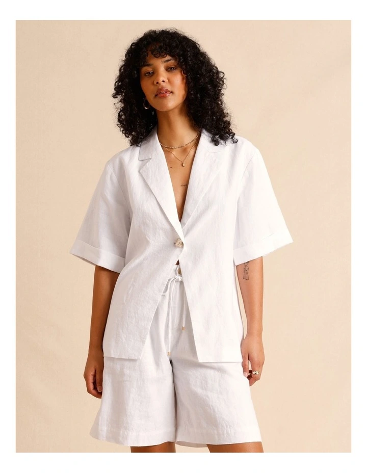 European Linen Oversized Shirt in White image 2