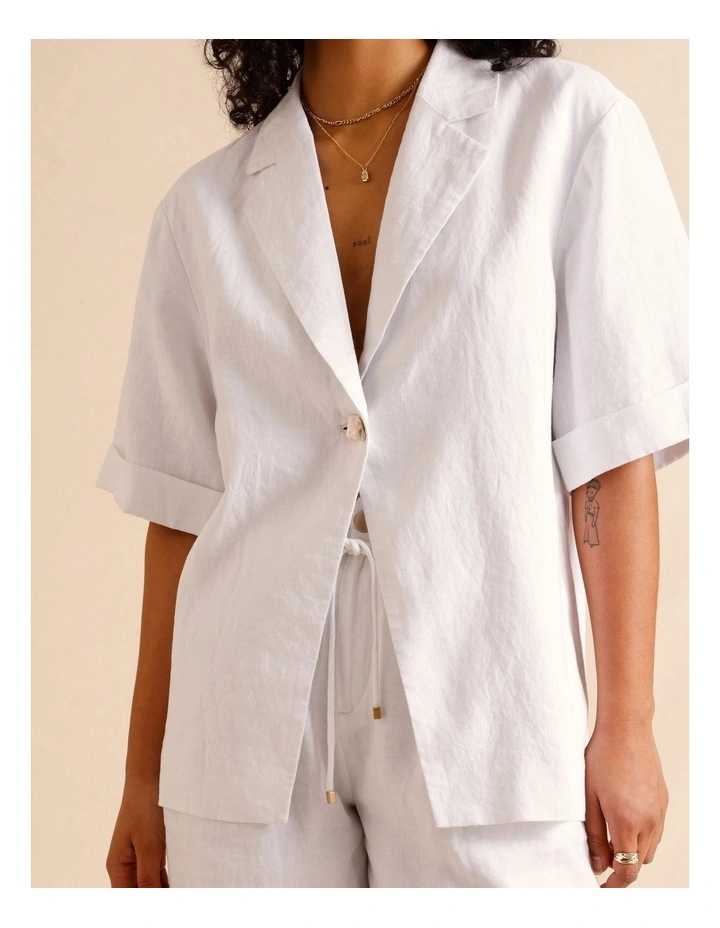 European Linen Oversized Shirt in White image 5