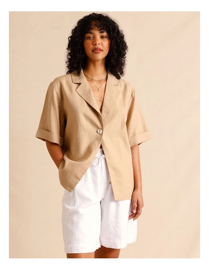 European Linen Oversized Shirt in Sand image 4