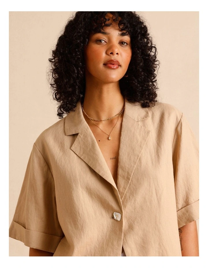 European Linen Oversized Shirt in Sand image 5